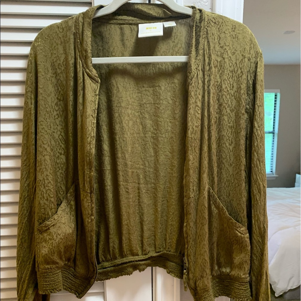 Anthropologie Hunter green silky cardigan